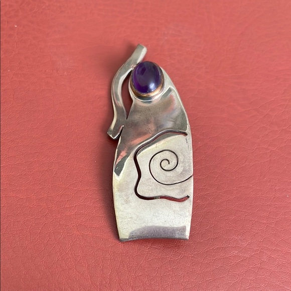 Silver Pendant with Purple Stone - Picture 1 of 5